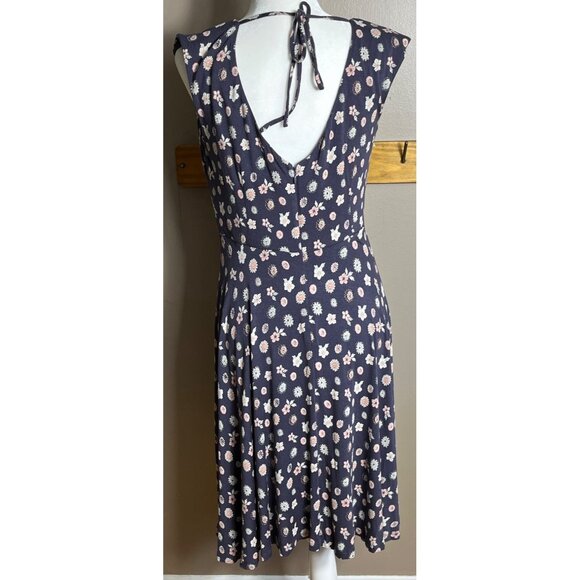 Loft Dress Rayon Knit Grayish Floral Fit & Flare Swingy Midi Comfortable Women M - Picture 2 of 10